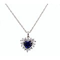 Sterling Silver Created Sapphire and Cubic Zirconia Necklace