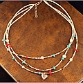 Peyote Bird Designs Silver 3-strand Heart Charm Necklace (China)
