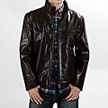 United Face Men's Brown Leather Slim Zip-up Jacket
