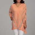 Calvin Klein Women's Melon Glitter V-neck Striped Sweater