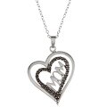 Sterling Silver Black Diamond Accent Double Heart Mom Necklace