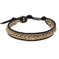 Goldtone and Black Leather Braided Wrap Bracelet
