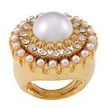 Kenneth Jay Lane Goldplated Faux Pearl and Glass Ring