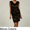 London Times Women's Lace Overlay Cowlneck Sheath Dress