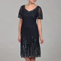 J Kara Women's Navy Sequin Flutter Sleeve Dress