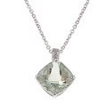 Sterling Silver Cushion-cut Green Amethyst and Diamond Necklace