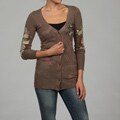Ed Hardy Knit Women's Long Sleeve Printed Motif Button Up Tunic Cardigan