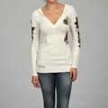 Ed Hardy Knit Women's Long Sleeve V-neck Drawstring Hooded Pouch Pocket ...
