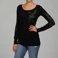 Ed Hardy Knit Women's Long Sleeve Scoop Neck Printed Motif Tunic Top