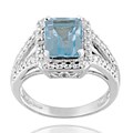 Glitzy Rocks Silver 3 1/4ct TGW Blue Topaz and Diamond Accent Ring