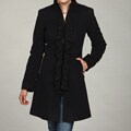 Tahari Women's Cashmere-blend Ruffle Front Coat