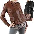 United Face Women's Leather Double Zip Slim Jacket