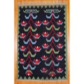 Indo Hand-Woven Kilim Black and Green Wool Rug (7'2 x 10'10)