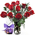 One Dozen Red Roses with Godiva Chocolate Truffles