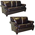Salem Rustic Brown Italian Leather Sofa and Loveseat Set