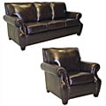 Salem Rustic Brown Italian Leather Sofa and Chair Set