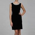Connected Apparel Women's Black Beaded Neckline Dress