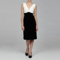 Connected Apparel Women's Black/ Ivory Embellished Neckline Dress
