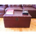 Classic Large Brown Faux Leather Wooden Steamer Trunk