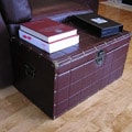 Classic Medium Brown Faux Leather Wooden Steamer Trunk