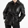 United Face Women's Classic Belted Lambskin Leather Jacket