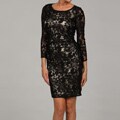 Tahari Women's Black Lace Sheath Long-sleeve Dress
