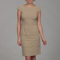 Tahari Women's Oat Meal Cap Sleeve Tiered Dress