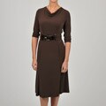 Sharagano Women's Brown Jersey Knit Cowlneck Belted Dress