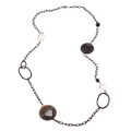Alexa Starr Black-plated Striped Agate and Clear Crystal Necklace