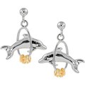 Wish Ring Sterling Silver Dolphin Ballpost Dangle Earrings