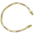 Gold over Sterling Silver Pink CZ Bar Link Bracelet