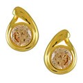 Gold over Sterling Silver Champagne Cubic Zirconia Pear Stud Earrings
