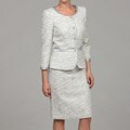 Tahari Women's Ivory White/ Silver Flower Button Skirt Suit