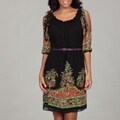 Tiana B Women's Black/ Purple Flutter Sleeve Belted Dress