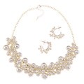 Roman Silvertone High-polished White Beaded Cluster Jewelry Set