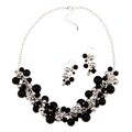 Roman Silvertone Black Beaded Cluster Jewelry Set