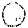 Roman Silvertone Black Beaded Jewelry Set