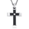 Stainless Steel Men's Clear Cubic Zirconia Diamond-cut Cross Necklace