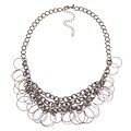 Roman Metallic Grey Round Open Link Fashion Bib Necklace