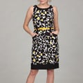 London Times Women's White/ Yellow Sleeveless Sheath Dress