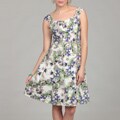 London Times Women's Soft White/ Blue Sleeveless Dress
