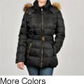 Jones New York Women's Faux Fur Trimmed Belted Down Hooded Coat