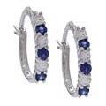 Sterling Silver Created Blue Sapphire and Cubic Zirconia Hoop Earrings