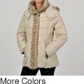 Hilary Radley Women's Contrast Stitch Metal Faille Puffer Coat