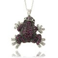 Gem Jolie Silvertone Fuchsia and Pink Cubic Zirconia Frog Necklace