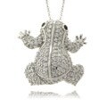 Gem Jolie Silvertone Clear Cubic Zirconia Frog Pin Necklace