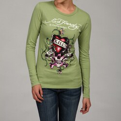 Ed Hardy Women's Green Printed Long-sleeve Top