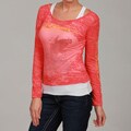 Ed Hardy Women's Red Long-sleeve Scoop Neck Top FINAL SALE