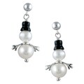 Silvermoon Sterling Silver Onyx Hat Pearl Snowman Earrings
