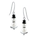 Silvermoon Sterling Silver Onyx Hat Pearl Snowman on Sled Earrings